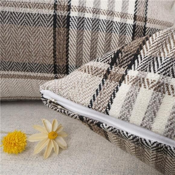 Retro Farmhouse Outdoor Buffalo Tartan Chequer Plaid Cotton Linen Decorative - Picture 5 of 8